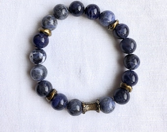 Blue Sodalite Jasper Beaded Stretchy Bracelet Handmade Gemstone Natural 7" YB 