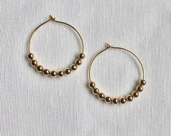 Gold Beaded Hoops, Gold Hoop Earrings,  Hoop Earrings, Gold Earrings, Beaded Earrings, Handmade Earrings