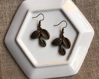 Bronze Leaf Dangle Earrings, Dangle Earrings, Beaded Earrings, Leaf Earrings, Nature Earrings, Handmade Earrings