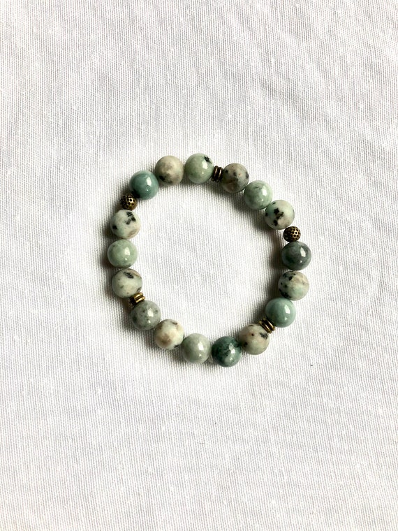 Spotted Jade and Sesame Kiwi Jasper Beaded Bracelet Natural | Etsy