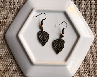 Bronze Leaf Dangle Earrings, Dangle Earrings, Beaded Earrings, Leaf Earrings, Nature Earrings, Handmade Earrings