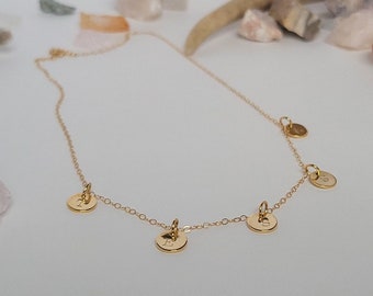 Collar con nombre de oro, chapado en oro de 14 k, cadena tipo cable, collar con inicial de disco de oro, collar personalizado, collar con nombre personalizado, collar con monedas