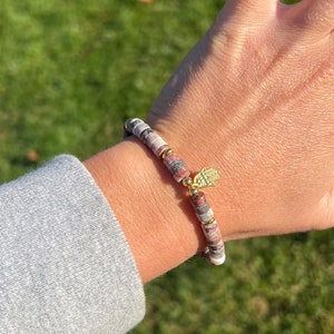 Positive Energy Bracelet, Gemstone Bracelet, Beaded stretch bracelet, Pink zebra agate, Hamsa hand bracelet, Chakra Bracelet