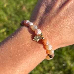 Grounding Bracelet, Fire Agate Bracelet, Hamsa hand, 8mm Agate, Gemstone Stretch Bracelet, Protection Bracelet, Chakra Bracelet