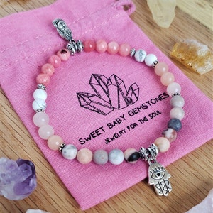 Pink Jasper Hamsa Hand Bracelet: Good Luck, Protection, Anxiety Relief