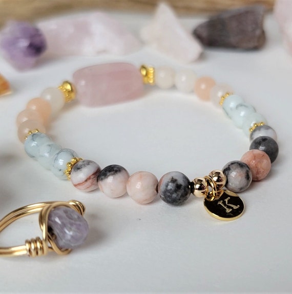 Layered Bracelet Hamsa Charm and Genuine Stone Beads Gold-plated Layered Bracelet Hamsa Charm and Genuine Stone Beads Gold-plated