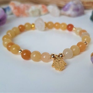 Hamsa Hand Gemstone Bracelet: Yellow Quartzite Energy Bracelet