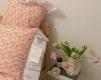 Floral Ruffled Pillowcase - Vintage Ruffled Pillow cover - Standard size 48cm x 72cm - Price for an individual pillow cover