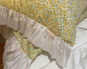 Floral Ruffled Pillowcase – 100% Cotton Standard Size