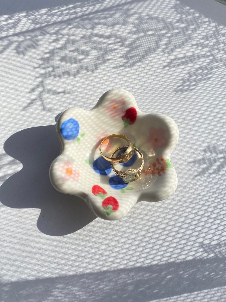 Twinkle Berry ring tray perfect bedside jewellery trinket tray handmade ceramic flower ring tray price for an individual item image 2