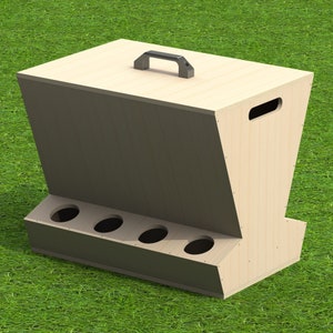 No waste Chicken Feeder Plans in PDF in US measurements and metric sizes.