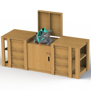 Workbench plan with miter saw and turntable