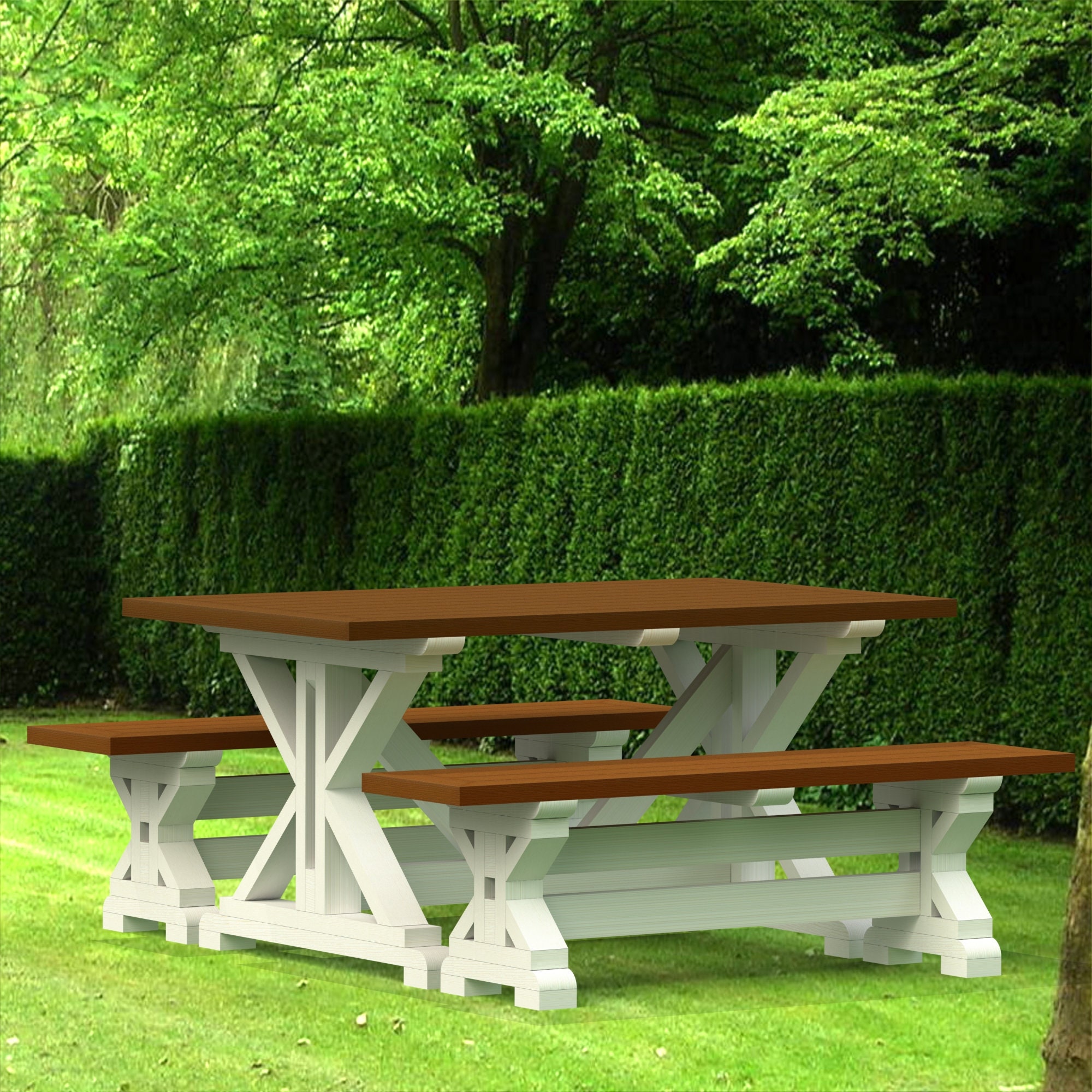 Planos PDF para hacer una mesa de granja con banco, mesa de jardín de  granja en el patio trasero. -  México