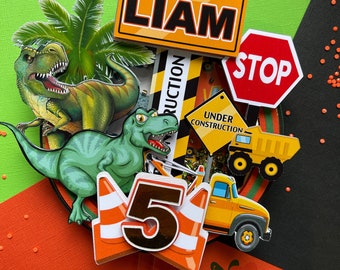 Construction Cake Topper Shaker, Dinosaurs Cake Topper Shaker, Dino and Construction cake toppers