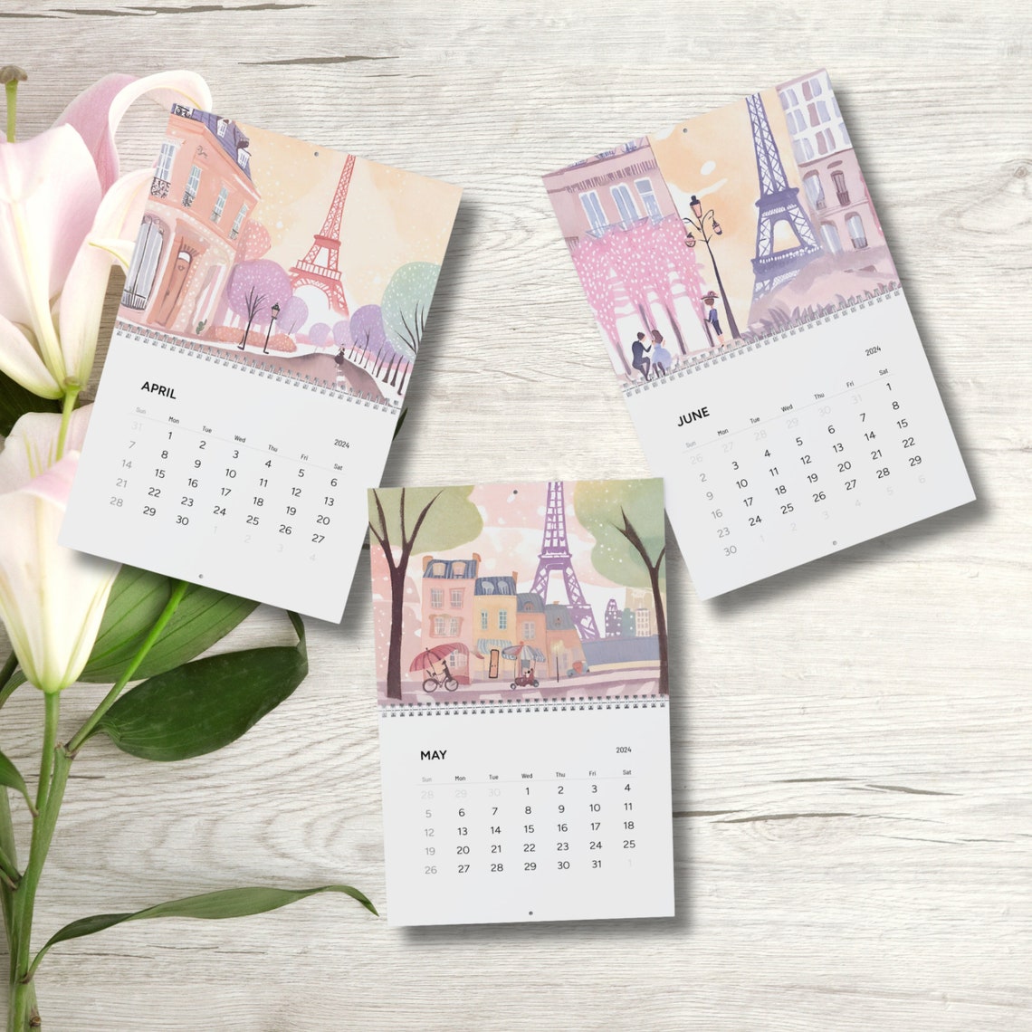 Calendars, 2024 Eiffel Tower Paris France Monthly Calendar, Travel Wall