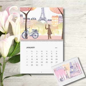 Calendars, 2024 Eiffel Tower Paris France - Monthly Calendar, Travel Wall Calendar, Illustrated Wall Calendar for Hanging