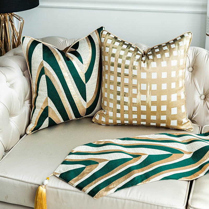 Gold and green throw pillows sales
