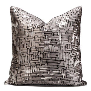 Black, silver, white geometric pillow cover for bedroom or arm chair. 20 x 20 inches