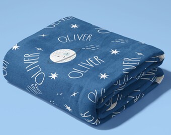 Galaxy Themed Outer Space Baby Name Blanket with Planets and Stars