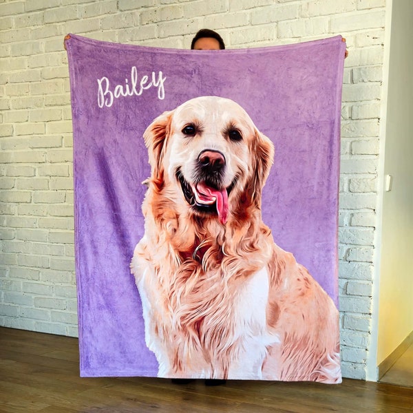 Custom Dog Photo Blanket with Name, Personalized Pet Cat Photo Throw Blanket, Pet Memorial Gift, Dog Lover Gift, Special Keepsake Blanket