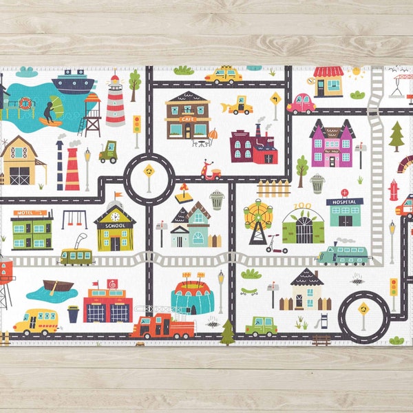 Mapa de tráfico de la ciudad Alfombra apta para niños, Alfombra de mapa de carreteras de coches de tráfico, Alfombra de piso de habitación para niños, Alfombra de niños de carreteras de coches de mapas de la ciudad, Regalo de cumpleaños