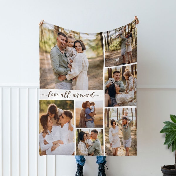 Custom Photo Blanket, Photo Collage Blanket, Mother's Day Gift, Grandma Gift, Family Memory Keepsake Blanket, Personalized Gifts, Soft Throw