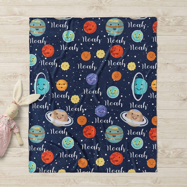 Custom Name Baby Blanket, Space Planets Baby Blanket, Personalized Blanket, Baby Girl, Boy Space Themed Nursery Blanket, Baby Shower Gift