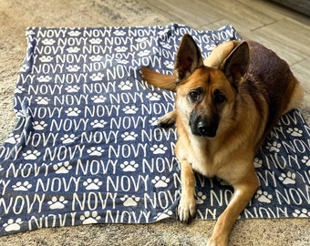 Personalized Paw Print Name Blanket For Dog, Custom Pet Blanket, Personalized Puppy Blanket, Dog Bed Blanket, Pet Lover Gift, Dog Bedding
