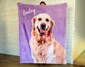 Custom Dog Photo Blanket with Name, Personalized Pet Cat Photo Throw Blanket, Pet Memorial Gift, Dog Lover Gift, Special Keepsake Blanket