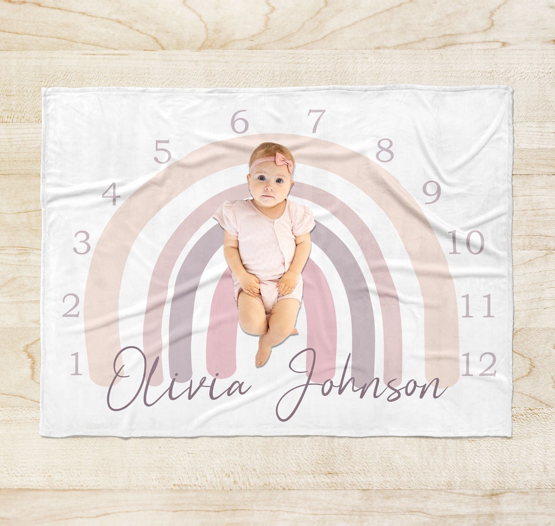 Personalized Baby Girl Name Rainbow Monthly Milestone Blanket Etsy