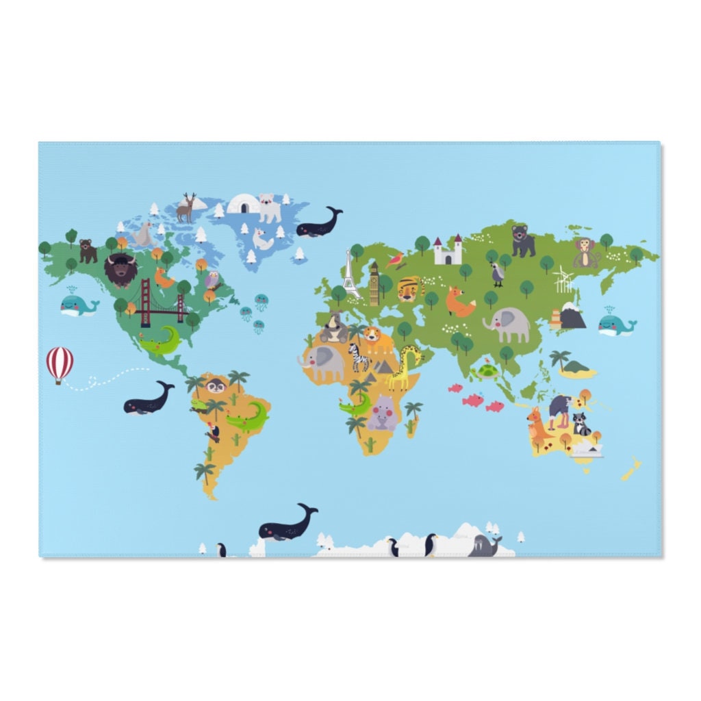 Animal World Map Rug Children Friendly Animal Map Play - Etsy