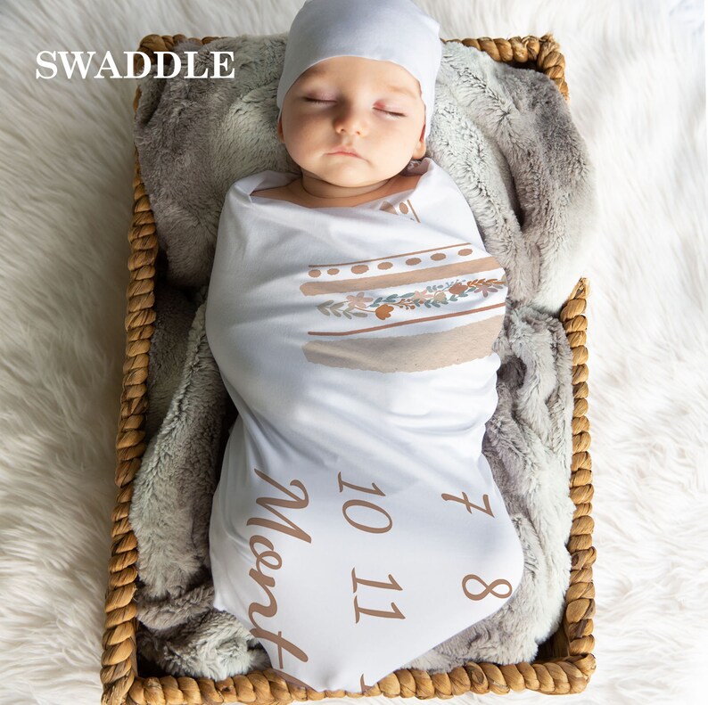 Personalized Baby Name Milestone Swaddle Blanket Custom Boho Etsy