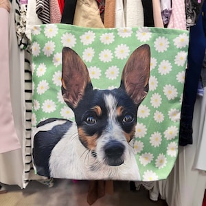 Custom Dog Photo Tote Bag, Personalized Tote Bag, Pet Picture Tote Bag, Pet Portrait Bag, Dog Tote Bag, Pet Bag, Dog, Pet Lover Gift