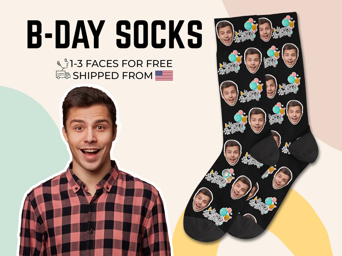 Happy Birthday Socks Custom Photo Socks Personalized Picture - Etsy