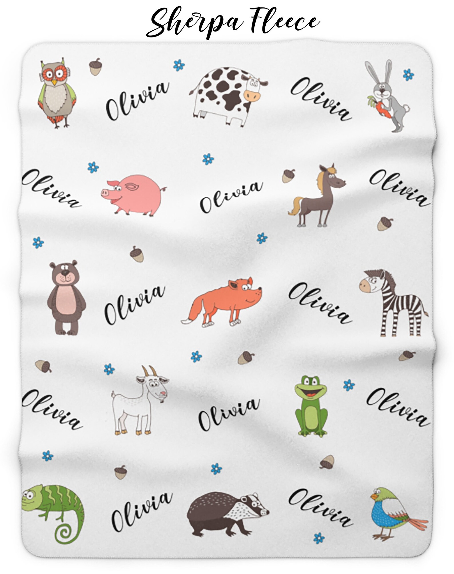 Custom Name Blanket Baby Blanket Cute Animals Blanket Etsy