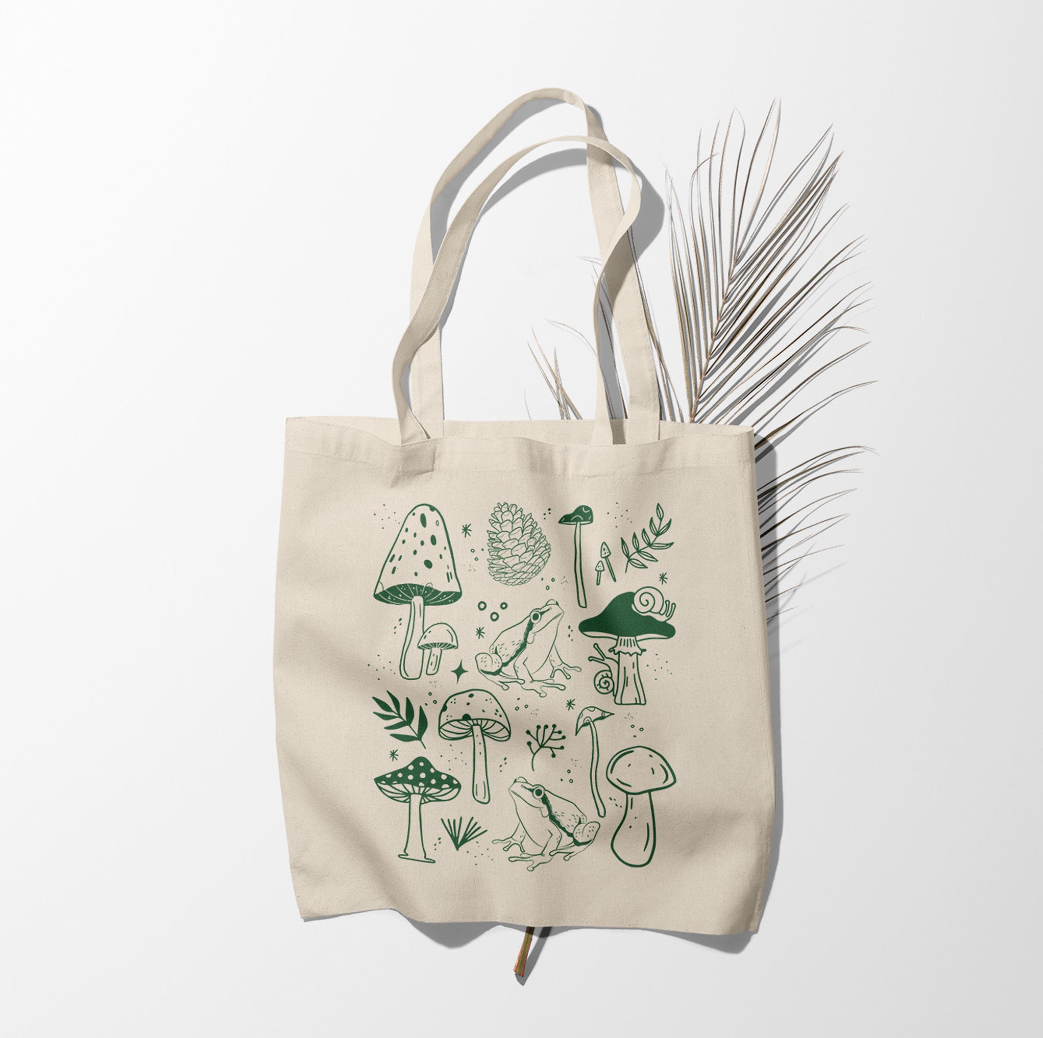 Mushrooms and Frog Canvas Tote Bag Autumn Fall Boho Hippie - Etsy