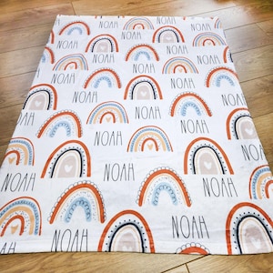 Personalized Baby Blanket, Rainbow Baby Blanket With Custom Name, Blanket with Boho Rainbows, Baby Shower Gift, Baby Gift, Rainbow Baby