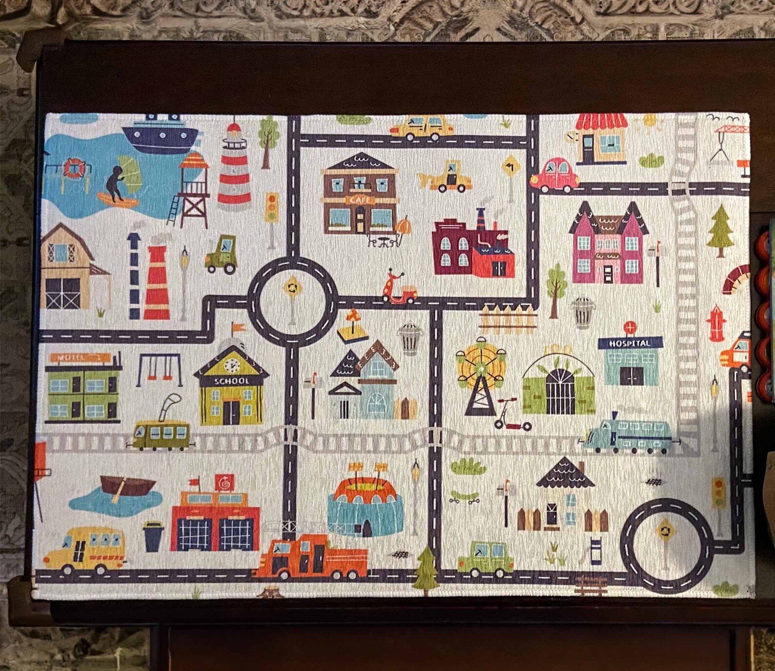 City Traffic Map Children Friendly Carpet, Traffic Car Road Map Rug ...