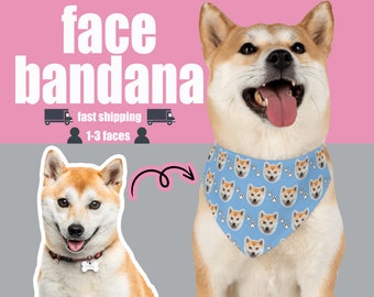 Personalized Pet Bandana Collar with Paws and Dog or Any Pet Face Photo, Custom Dog Bandana with Plastic Buckle, Gift For a Pet Lover