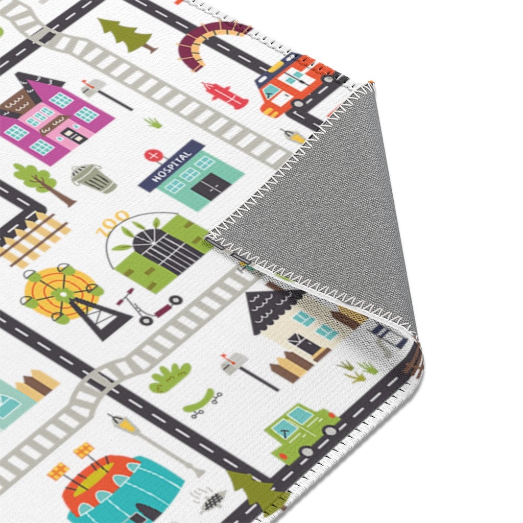 City Traffic Map Children Friendly Carpet, Traffic Car Road Map Rug ...