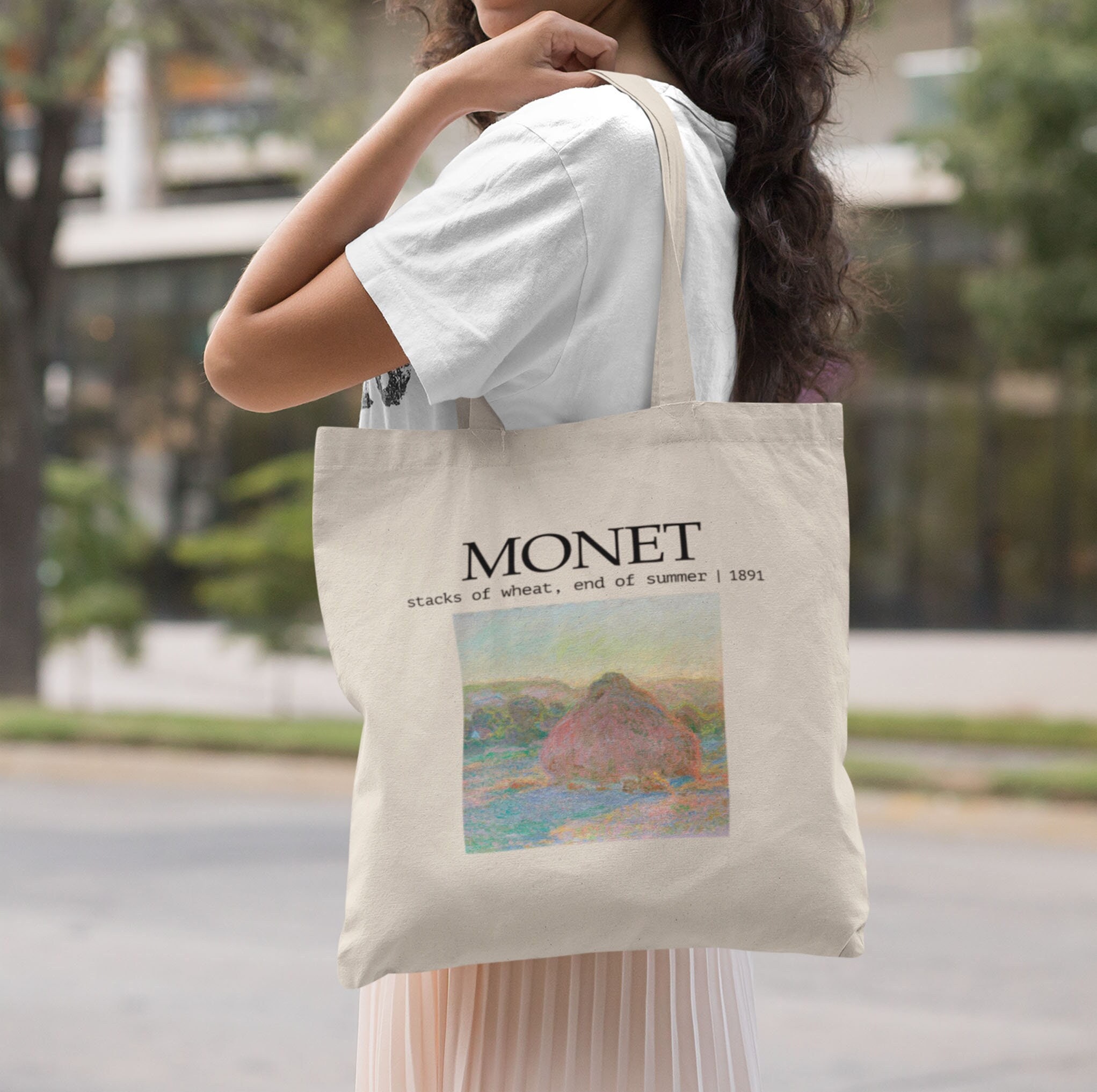 Stacks of Wheat Sunset by Claude Monet Fashion Handbag