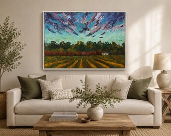 Schilderij van een wijngaard in Niagara | Origineel acryl landschap | Wijnstreek van Ontario | Decoratie voor het Canadese platteland | Cadeau voor wijngaardliefhebbers