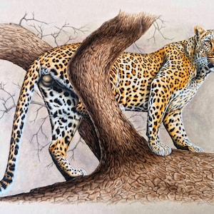 Handmade Leopard realistic miniature paper painting, Indian miniature art, Panther Animal art wall décor, For Wild life painting lovers