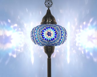 Turkish Mosaic Floor Lamp, Glass Standing Lamp, Boho Floor Light for Living Room, Corner Accent Lighting, Unique Housewarming Gift