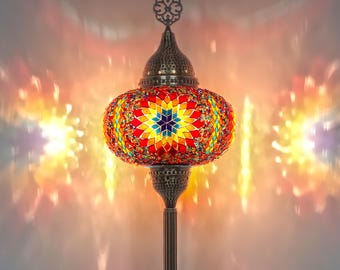 Handmade Colorful Mosaic Floor Light, Moroccan Corner Lamp, Bohemian Standing Glass Light, Turkish Lamp for Reading Nook, Ambient Lighting