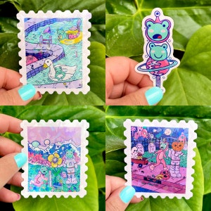 Space Frosch Holographische Stempel Aufkleber | Kawaii | Briefpapier | Ästhetische | gestanzt