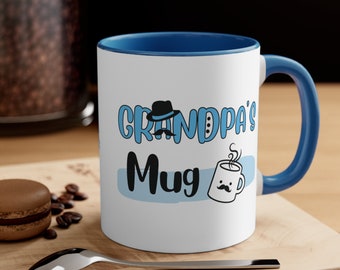 Ceramic Coffee Mug 11oz | Grandpa's Gift | Blue Handle