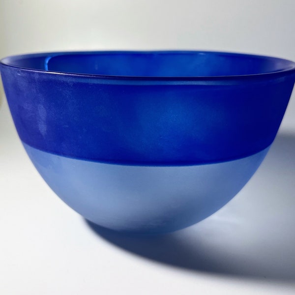 Lena Hansson - Steninge Castle  - Sweden - Baby Blue/ Cobalt Frosted Glass Bowl - Mouth Blown Centerpiece - 90s Scandinavian Retro
