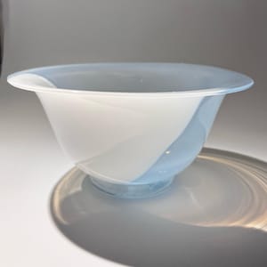 Helena Gibson Signed Swedish Art Glass Bowl – Opalescent Blue & White – Collectible Scandinavian Design