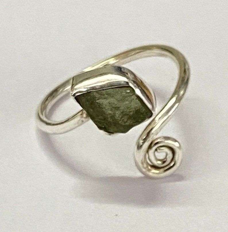 Adjustable Natural Moldavite Silver Ring Rough 925 Silver Sterling Moldavite Ring Healing Moldavite Ring Genuine Raw Moldavite Ring